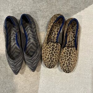 Rothy’s 2 pair bundle set pointed toe loafer 9.5 set cheetah zebra print flats